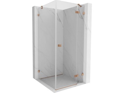 Mexen Lunar pravostranný výklopný sprchový kút 70 x 70 cm, transparentný, brúsená meď - 834-070-070-65-00-P