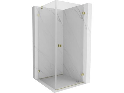 Mexen Lunar-B pravostranný výklopný sprchový kút 70 x 70 cm, transparentný, zlatý - 832-070-070-50-00-P