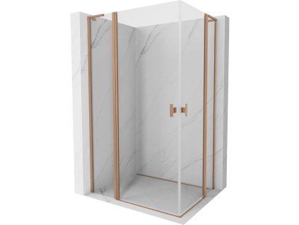 Mexen Mist L Duo sklápací sprchový kút 105 x 100 cm, transparentný, brúsená meď - 8A4L-105-100-65-00