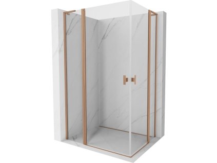 Mexen Mist L Duo sklápací sprchový kút 115 x 105 cm, transparentný, brúsená meď - 8A4L-115-105-65-00