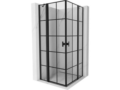 Výklopný sprchový kút Mexen Mist Duo 70 x 70 cm, čierna mriežka - 8A4-070L-070P-70-77