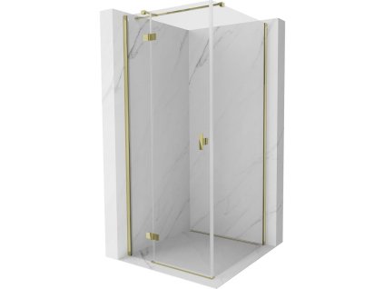 Mexen Mist-H T sklápací sprchový kút ľavý 75 x 75 cm, transparentný, zlatý - 8A5T-075-075-50-00-L