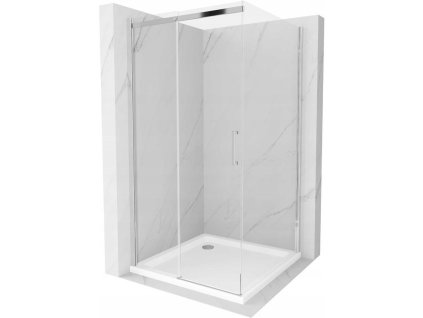 Mexen Omega sprchový kút posuvné dvere 100 x 100 cm, priehľadné sklo, profil chróm + Flat sprchová vanička, biela - 825-100-100-01-00-4010