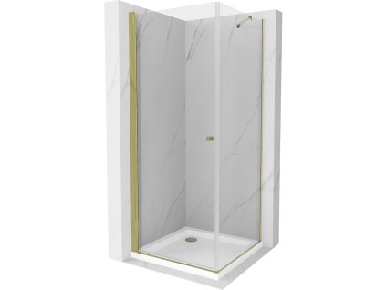 Mexen Pretoria sprchový kút otvárací 80 x 80 cm, priehľadné sklo, profil zlatý + Flat sprchová vanička, biela - 852-080-080-50-00-4010