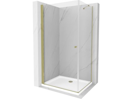 Mexen Pretoria sprchový kút otvárací 90 x 80 cm, priehľadné sklo, profil zlatý + Flat sprchová vanička, biela - 852-090-080-50-00-4010