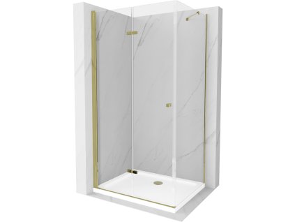 Mexen Lima sprchový kút skladací  80 x 90 cm, priehľadné sklo, profil zlatý + Flat sprchová vanička, biela - 856-080-090-50-00-4010