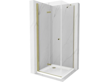 Mexen Lima sprchový kút skladací  100 x 100 cm, priehľadné sklo, profil zlatý + Flat sprchová vanička, biela - 856-100-100-50-00-4010