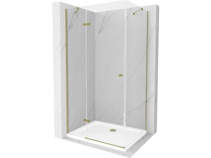 Mexen Roma sprchový kút skladací 70 x 80 cm, priehľadné sklo, profil zlatý + sprchová vanička Flat - 854-070-080-50-00-4010
