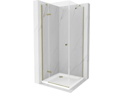 Mexen Roma sprchový kút skladací 100 x 100 cm, priehľadné sklo, profil zlatý + sprchová vanička Flat - 854-100-100-50-00-4010