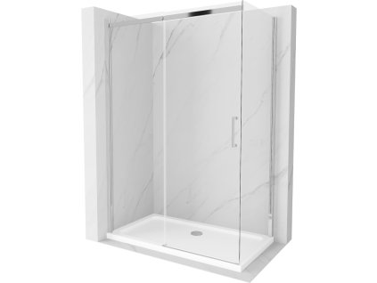 Mexen Omega sprchový kút posuvné dvere 140 x 70 cm, priehľadné sklo, profil chróm + Flat sprchová vanička, biela - 825-140-070-01-00-4010