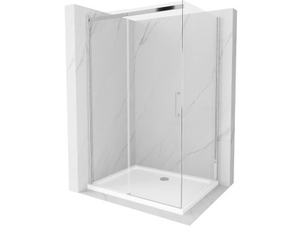 Mexen Omega sprchový kút posuvné dvere 140 x 100 cm, priehľadné sklo, profil chróm + Flat sprchová vanička, biela - 825-140-100-01-00-4010