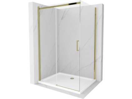 Mexen Omega sprchový kút posuvné dvere 130 x 90 cm, priehľadné sklo, profil zlatý + Flat sprchová vanička, biela - 825-130-090-50-00-4010