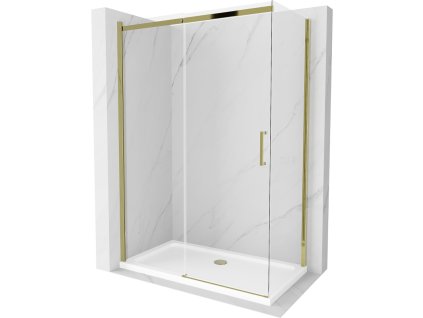 Mexen Omega sprchový kút posuvné dvere 140 x 80 cm, priehľadné sklo, profil zlatý + Flat sprchová vanička, biela - 825-140-080-50-00-4010