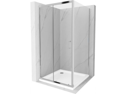 Mexen Apia sprchový kút posuvné dvere 100 x 100 cm, priehľadné sklo, profil chróm + sprchová vanička Flat - 840-100-100-01-00-4010