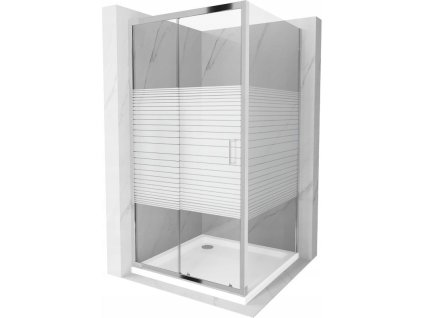 Mexen Apia sprchový kút posuvné dvere 90 x 90 cm, pásy, profil chróm + sprchová vanička Flat - 840-090-090-01-20-4010