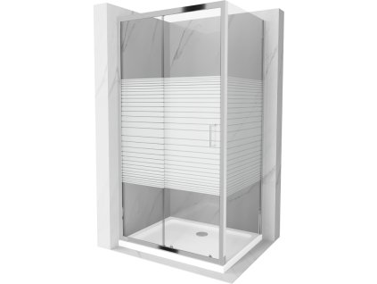 Mexen Apia sprchový kút posuvné dvere 140 x 80 cm, pásy, profil chróm + sprchová vanička Flat - 840-140-080-01-20-4010
