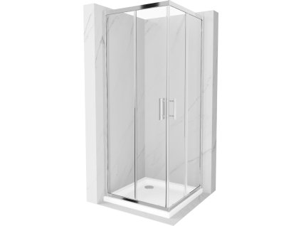 Mexen Rio sprchový kút štvorcový 80 x 80 cm, priehľadné sklo, profil chróm + sprchová vanička Flat, biela - 860-080-080-01-00-4010