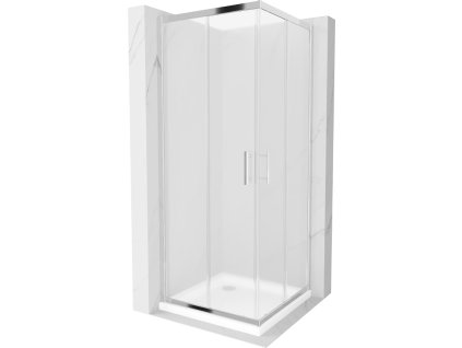Mexen Rio sprchový kút štvorcový 80 x 80 cm, námraza, profil chróm + sprchová vanička Flat, biela - 860-080-080-01-30-4010
