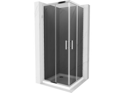 Mexen Rio sprchový kút štvorcový 90 x 90 cm, šedé sklo, profil chróm + sprchová vanička Flat, biela - 860-090-090-01-40-4010