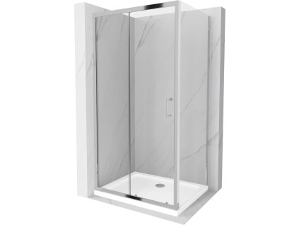 Mexen Apia sprchový kút posuvné dvere 140 x 70 cm, priehľadné sklo, profil chróm + sprchová vanička Flat - 840-140-070-01-00-4010
