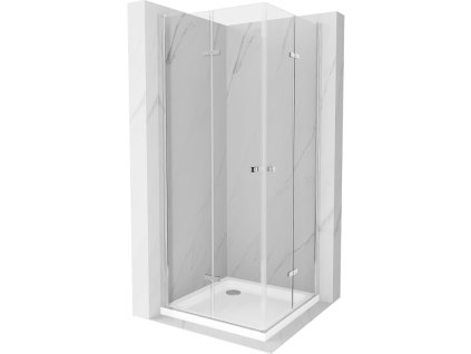 Mexen Lima Duo sprchový kút skladací  80 x 80 cm, priehľadné sklo, profil chróm + Flat sprchová vanička, biela - 856-080-080-01-02-4010