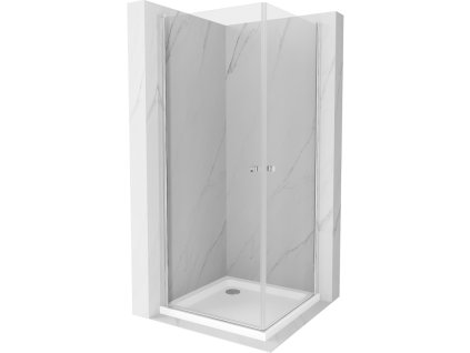 Mexen Pretoria Duo sprchový kút otvárací 70 x 70 cm, priehľadné sklo, profil chróm + sprchová vanička Flat - 852-070-070-01-02-4010