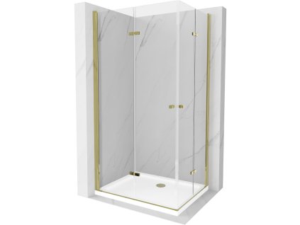 Mexen Lima Duo sprchový kút skladací  80 x 70 cm, priehľadné sklo, profil zlatý + Flat sprchová vanička, biela - 856-080-070-50-02-4010G