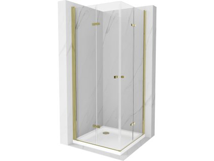 Mexen Lima Duo sprchový kút skladací  90 x 90 cm, priehľadné sklo, profil zlatý + Flat sprchová vanička, biela - 856-090-090-50-02-4010G