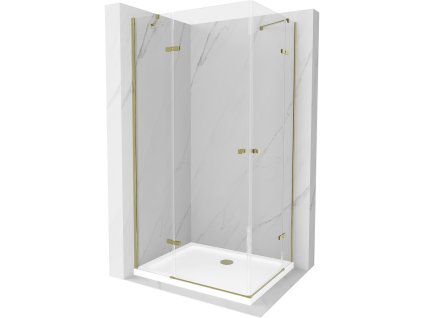 Mexen Roma Duo sprchový kút skladací 90 x 80 cm, priehľadné sklo, profil zlatý+ sprchová vanička Flat - 854-090-080-50-02-4010G