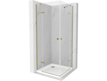 Mexen Roma Duo sprchový kút skladací 90 x 90 cm, priehľadné sklo, profil zlatý+ sprchová vanička Flat - 854-090-090-50-02-4010G