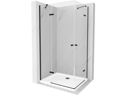 Mexen Roma Duo sprchový kút skladací 80 x 70 cm, priehľadné sklo, profil čierny + sprchová vanička Flat - 854-080-070-70-02-4010B