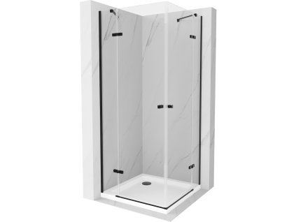 Mexen Roma Duo sprchový kút skladací 80 x 80 cm, priehľadné sklo, profil čierny + sprchová vanička Flat - 854-080-080-70-02-4010B