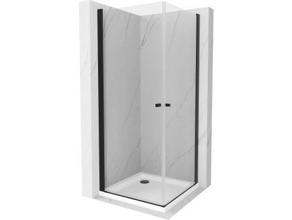 Mexen Pretoria Duo sprchový kút otvárací 70 x 70 cm, priehľadné sklo, profil čierny + sprchová vanička Flat - 852-070-070-70-02-4010B