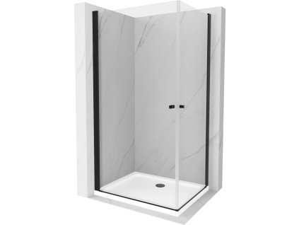 Mexen Pretoria Duo sprchový kút otvárací 80 x 70 cm, priehľadné sklo, profil čierny + sprchová vanička Flat - 852-080-070-70-02-4010B