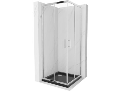 Mexen Rio sprchový kút štvorcový 80 x 80 cm, priehľadné sklo, profil chróm + sprchová vanička Flat, čierna - 860-080-080-01-00-4070