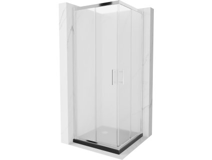 Mexen Rio sprchový kút štvorcový 80 x 80 cm, námraza, profil chróm + sprchová vanička Flat, čierna - 860-080-080-01-30-4070