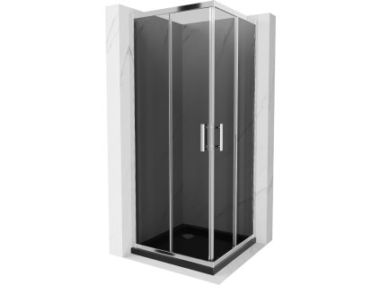 Mexen Rio sprchový kút štvorcový 90 x 90 cm, šedé sklo, profil chróm + sprchová vanička Flat, čierna - 860-090-090-01-40-4070