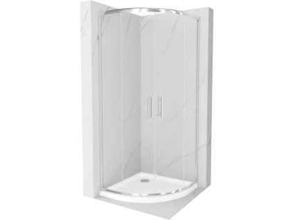 Mexen Rio sprchový kút štvrťkruhový 90 x 90 cm, priehľadné sklo, profil chróm + sprchová vanička Flat, biela - 863-090-090-01-00-4110