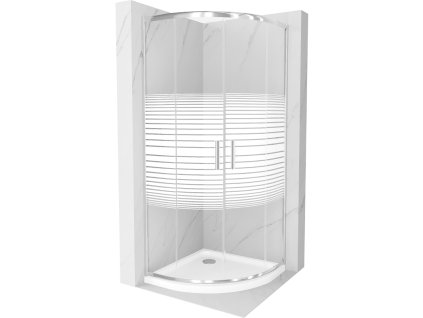 Mexen Rio sprchový kút štvrťkruhový 90 x 90 cm, pásy, profil chróm + sprchová vanička Flat, biela - 863-090-090-01-20-4110