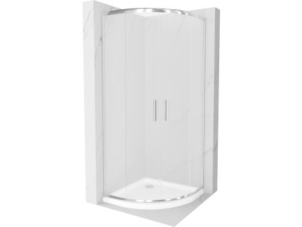 Mexen Rio sprchový kút štvrťkruhový 90 x 90 cm, námraza, profil chróm + sprchová vanička Flat, biela - 863-090-090-01-30-4110