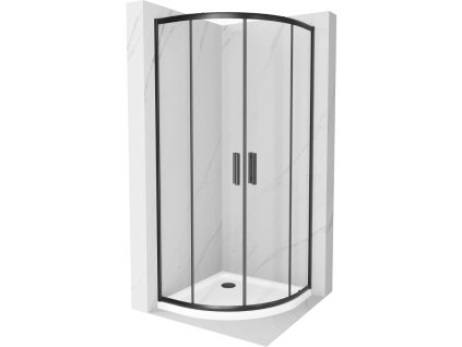Mexen Rio sprchový kút štvrťkruhový 80 x 80 cm, priehľadné sklo, profil čierny + sprchová vanička Flat, biela - 863-080-080-70-00-4110B