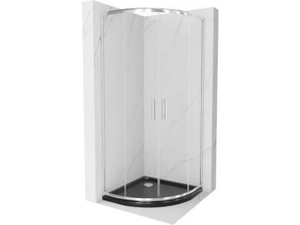 Mexen Rio sprchový kút štvrťkruhový 90 x 90 cm, priehľadné sklo, profil chróm + sprchová vanička Flat, čierna - 863-090-090-01-00-4170