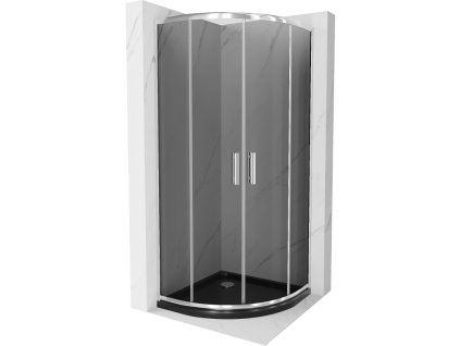 Mexen Rio sprchový kút štvrťkruhový 90 x 90 cm, šedé sklo, profil chróm + sprchová vanička Flat, čierna - 863-090-090-01-40-4170
