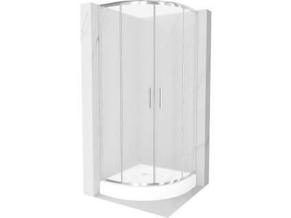 Mexen Rio sprchový kút štvrťkruhový 90 x 90 cm, námraza, profil chróm + sprchová vanička Rio, biela - 863-090-090-01-30-4710
