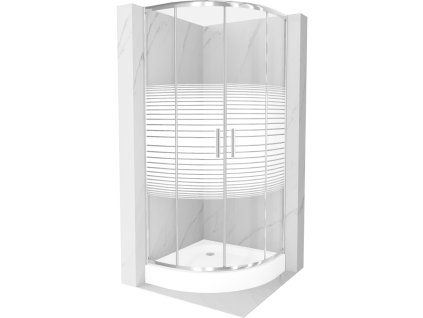 Mexen Rio sprchový kút štvrťkruhový 90 x 90 cm, pásy, profil chróm + sprchová vanička Rio, biela - 863-090-090-01-20-4710