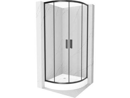 Mexen Rio sprchový kút štvrťkruhový 80 x 80 cm, priehľadné sklo, profil čierny + sprchová vanička Rio, biela - 863-080-080-70-00-4710