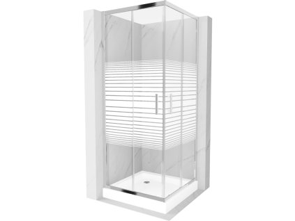 Mexen Rio sprchový kút štvorcový 70 x 70 cm, pásy, profil chróm + sprchová vanička Rio, biela - 860-070-070-01-20-4510