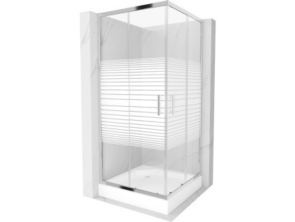 Mexen Rio sprchový kút štvorcový 90 x 90 cm, pásy, profil chróm + sprchová vanička Rio, biela - 860-090-090-01-20-4510