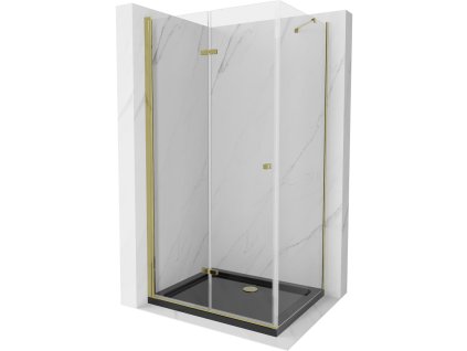 Mexen Lima sprchový kút skladací  90 x 100 cm, priehľadné sklo, profil zlatý + Flat sprchová vanička, čierna - 856-090-100-50-00-4070G