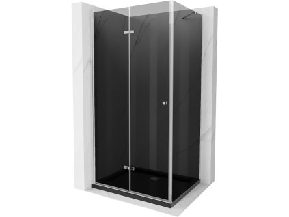 Mexen Lima sprchový kút skladací  90 x 120 cm, šedé sklo, profil chróm + Flat sprchová vanička, čierna - 856-090-120-01-40-4070